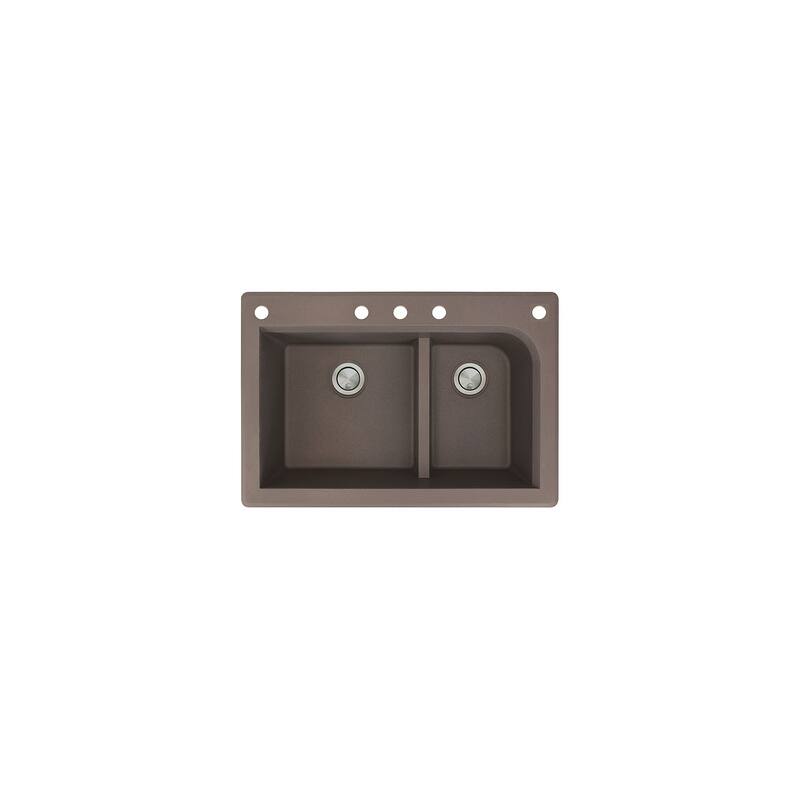 Transolid Radius 33in x 22in silQ Granite Drop-in Double Bowl Kitchen Sink with 1 Pre-Drilled Faucet Hole - 22" x 33" x 9.5"/CABDF