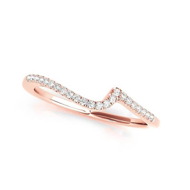 Auriya 14k Gold 1/8ctw Curved Diamond Wedding Band - Rose - 5