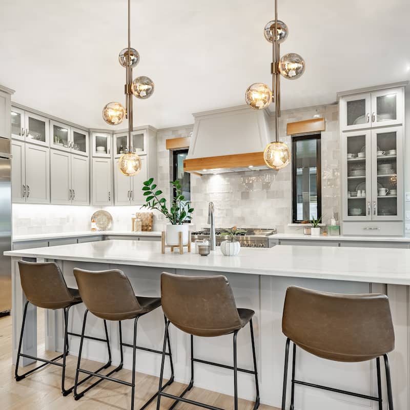 Bela Modern Gold 4-Light Chandelier Orb Mercury Glass Pendant Lights for Kitchen Island - W13.4" x H96.5" MAX