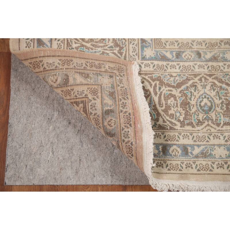 Hand Knotted Oriental 100% Wool Carpet Traditional Floral Beige & Ivories Mashad Area Rug - 11' 1'' X 8' 1''