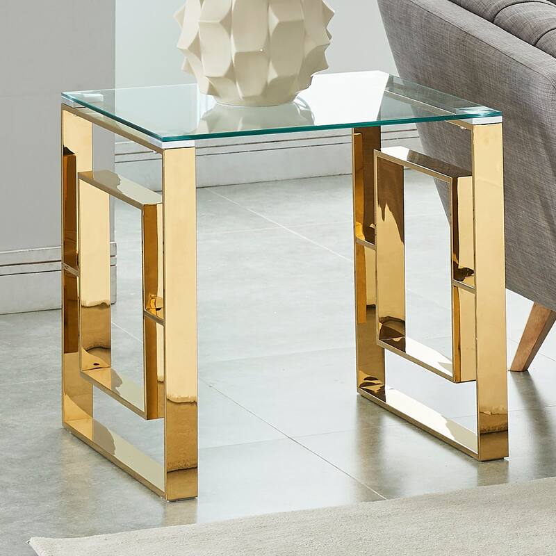 Glass Top Accent Table - 21.75" - Gold and Clear