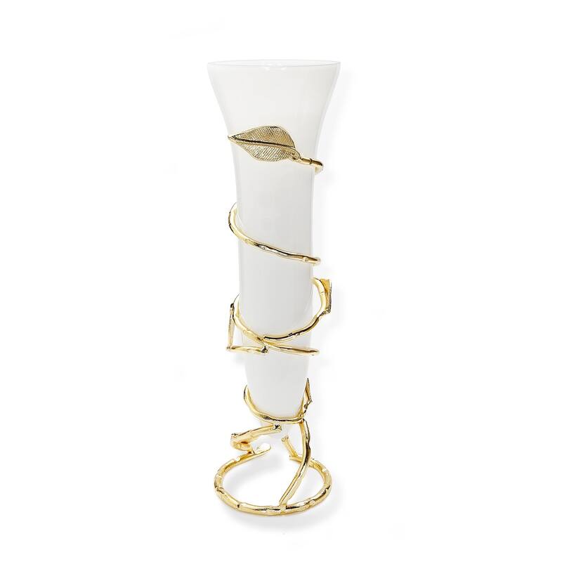 16"H Gold Leaf Vase with White Insert