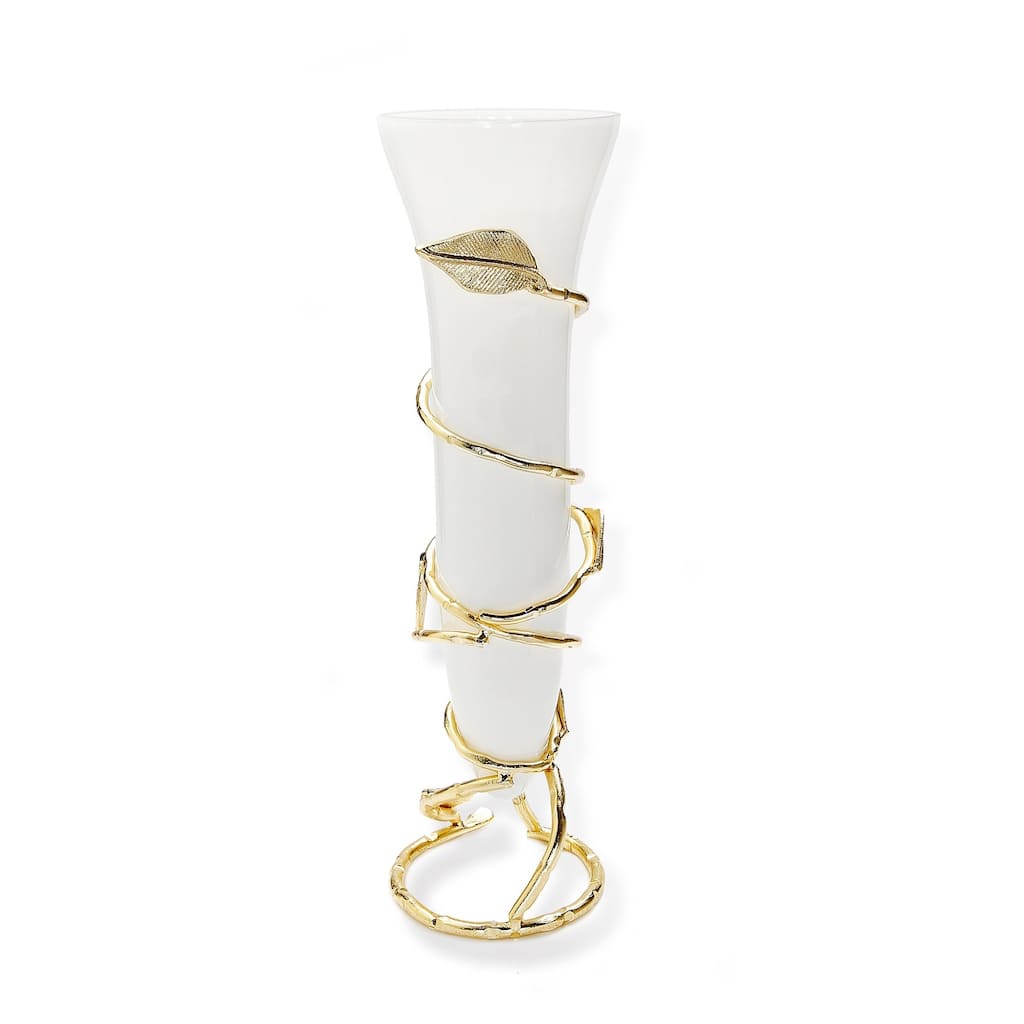 16"H Gold Leaf Vase with White Insert