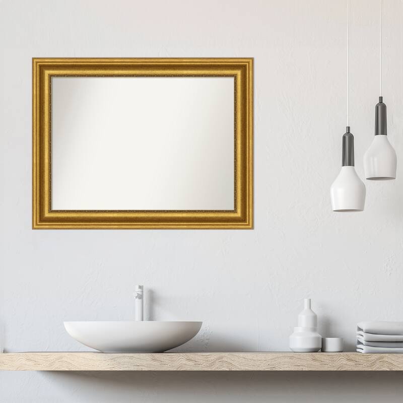 Parlor Gold Framed Non-Beveled Custom Wall Mirror, Bathroom Vanity Mirror