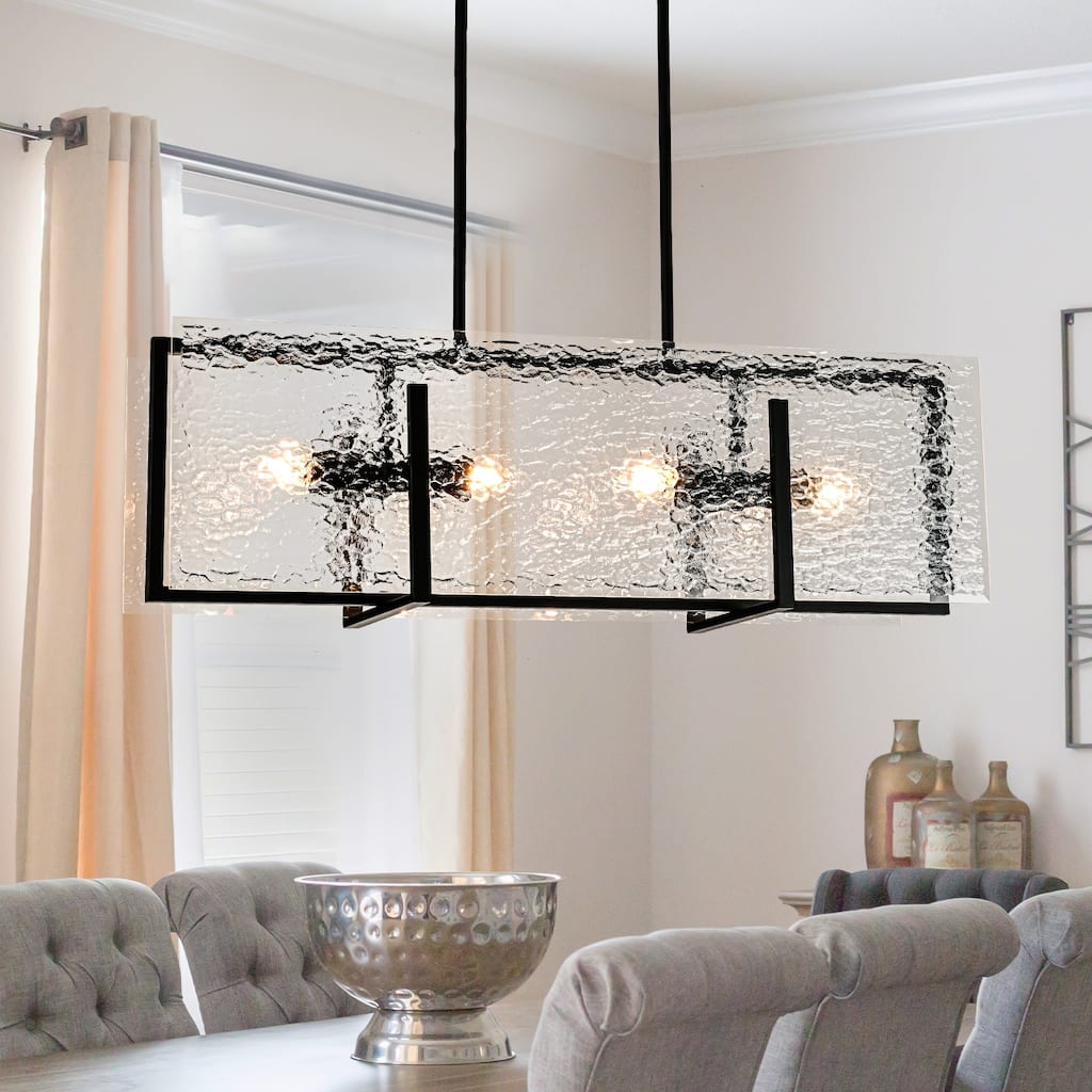 4-Light Glass Chandelier Linear Kitchen Island Light for Dining Room