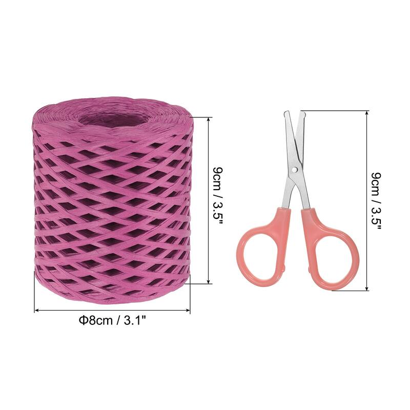 Raffia Ribbon, Natural Raffia String with Scissor, 218 Yards - Rose Red
