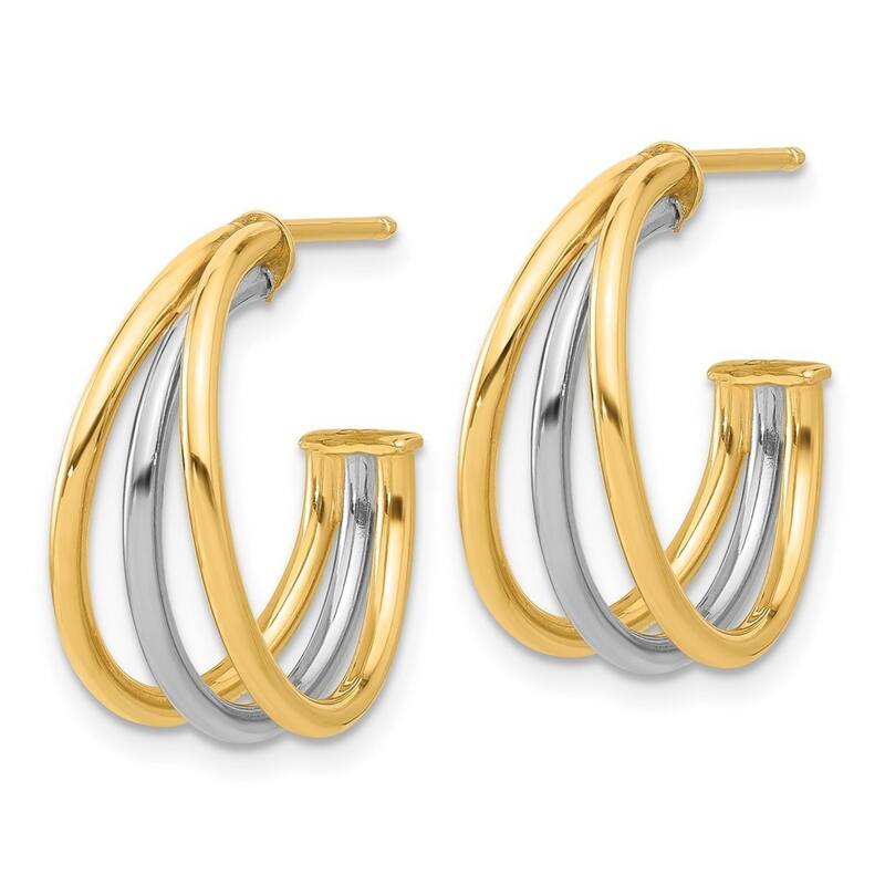Curata 14k Two Tone Gold Polished Multi Row Hoop Post Earrings - 19.4x18.5mm