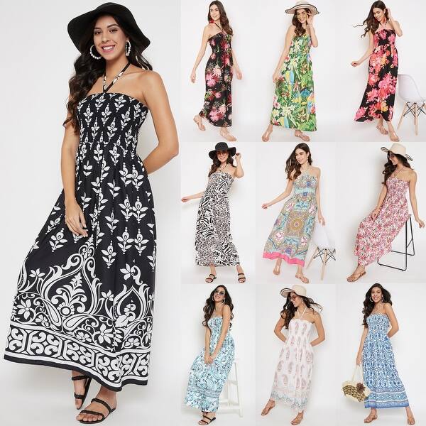 slide 1 of 39, Oussum Maxi Dress Floral Pattern Long Tube Dress Polyester Sleeveless Dresses Party resort Summer wear