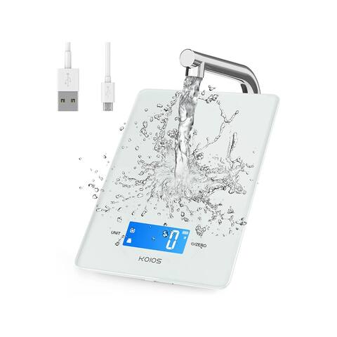 KOIOS EK9380HR Glass USB Rechargeable Kitchen Scale, White