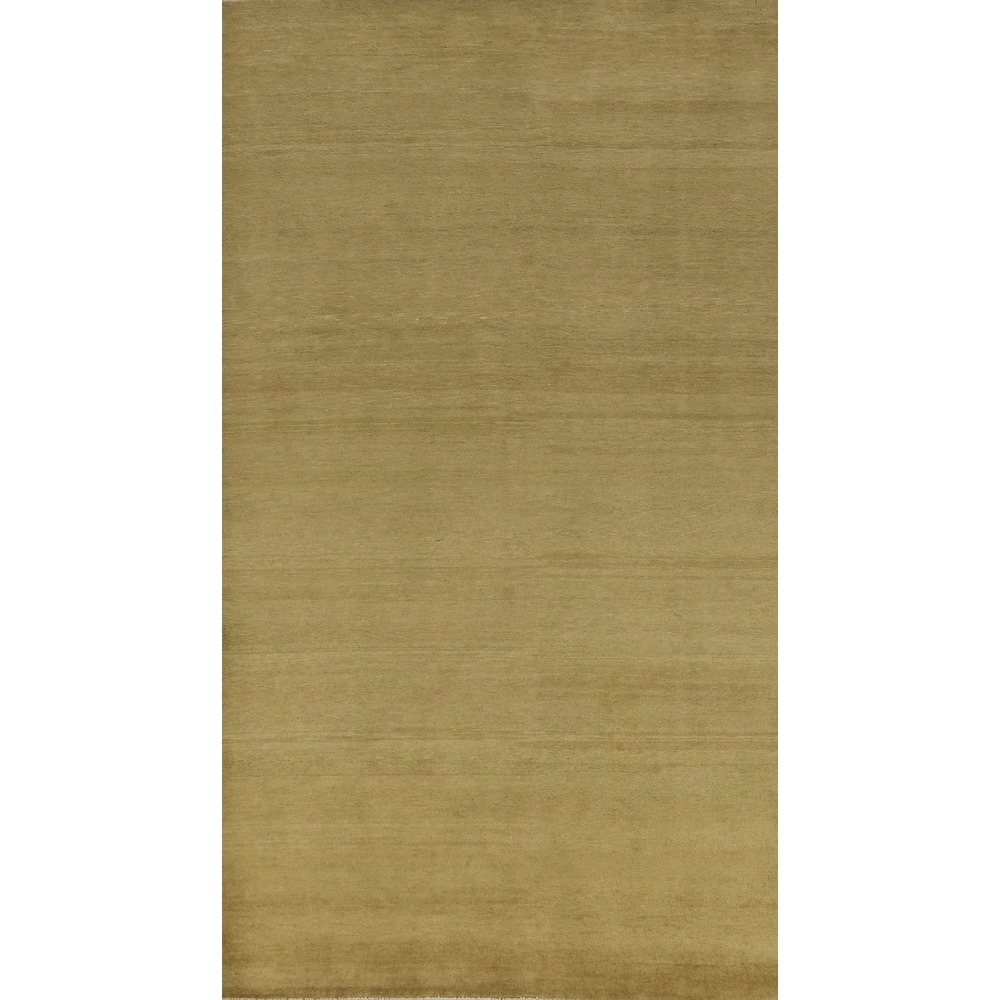 Hand Knotted Oriental 100% Wool Carpet Modern Solid Green Gabbeh Area Rug - 10' 1'' X 4' 11''