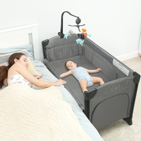 Buy Costway 4-IN-1 Portable Travel Cot Adjustable Baby Portacot Bedside Bassinet Playpen Infant 10239109 06