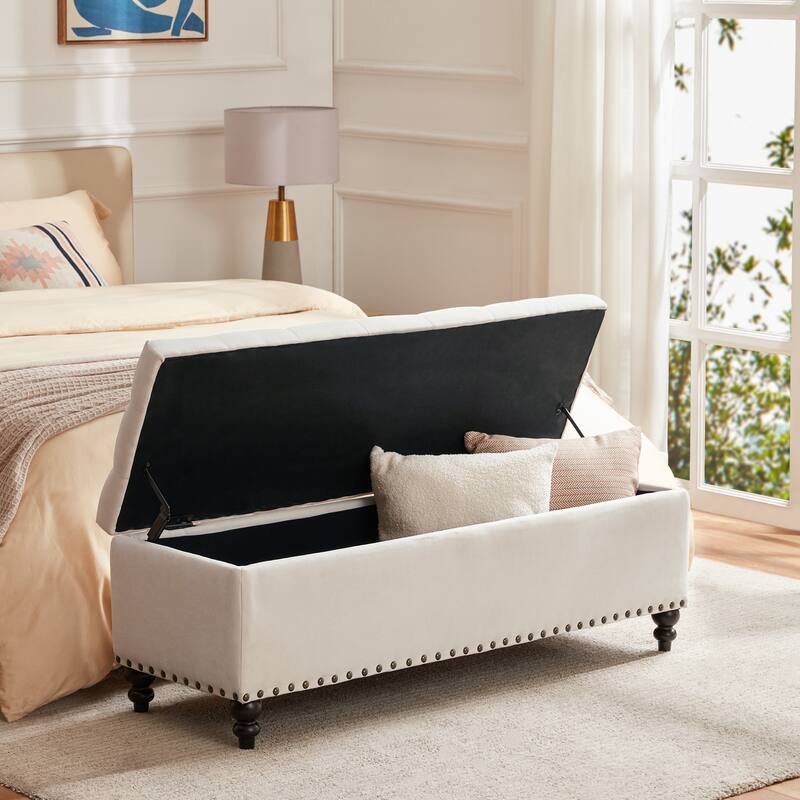 Button-Tufted Storage Bench for Bedroom 50.3"W x 17.5"D x 18"H Bottom rivets design