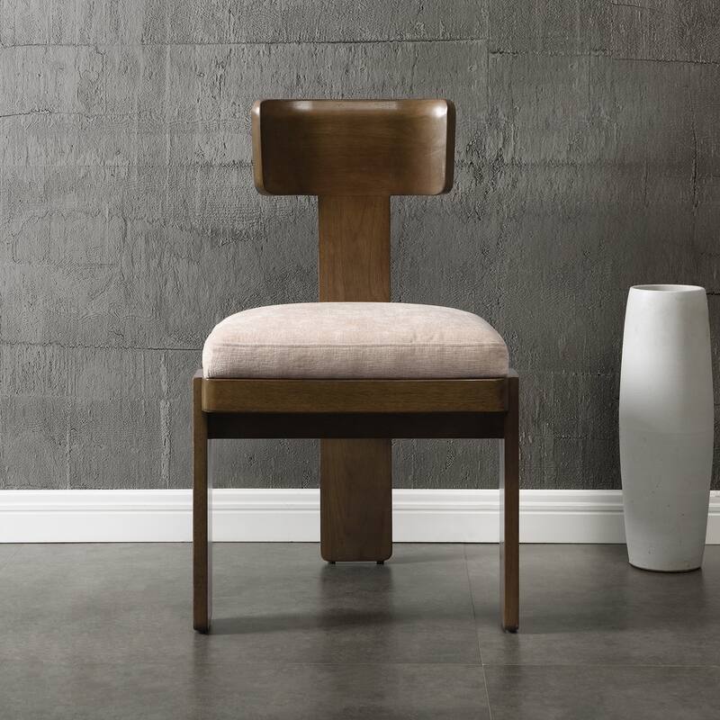 Fabric Dining Chairs Set of 2, T-Back Upholstered Dining Room Chairs with Rubber Wood Legs, Living Room Chairs