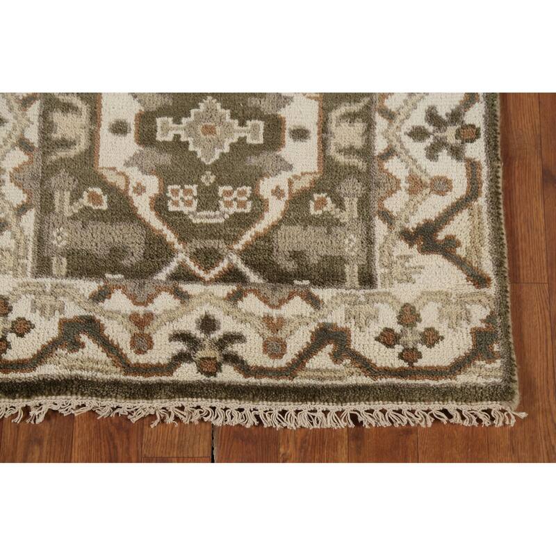Green Oushak Oriental Runner Rug Hand-Knotted Transitional Wool Carpet - 2'6"x 9'8"