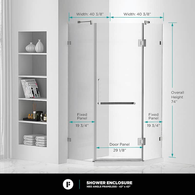 Fine Fixtures Shower Enclosure Neo Angle Frameless Tempered Glass
