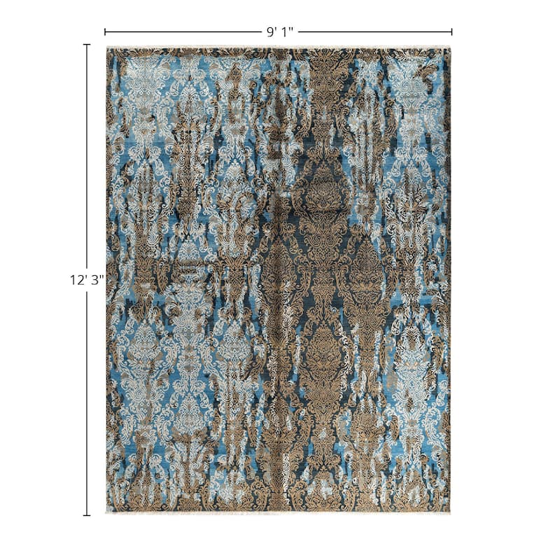 Ikat One-of-a-Kind Hand-Knotted Area Rug - Gold, 9' 1" x 12' 3" - 9' 1" x 12' 3"