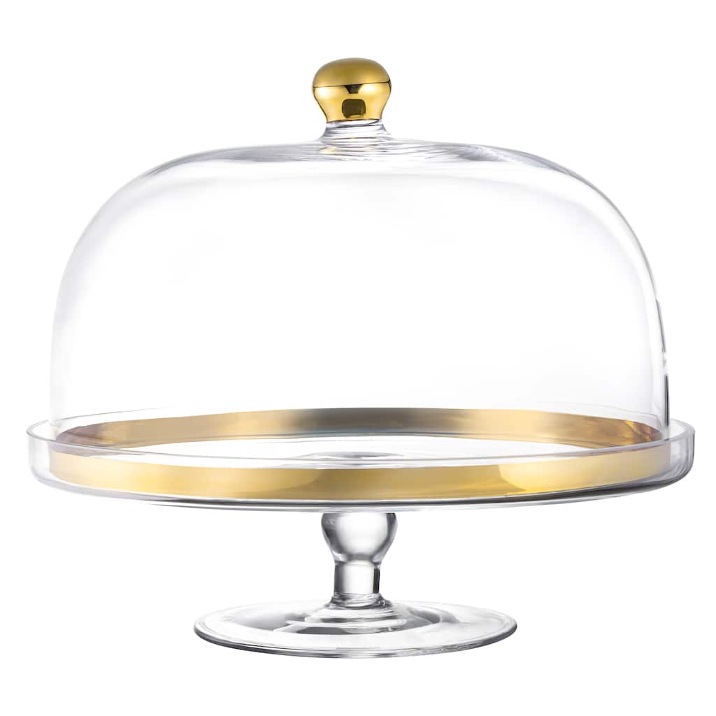 Majestic Gifts Inc. Cake Stand & Dome W/ Gold Rim & Gold Knob-11.75"D - 11.75"
