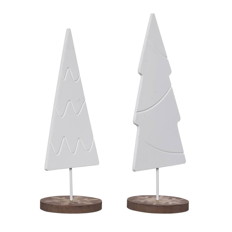 Transpac Wood 15.75 in. White Christmas Tree Decor Set of 2