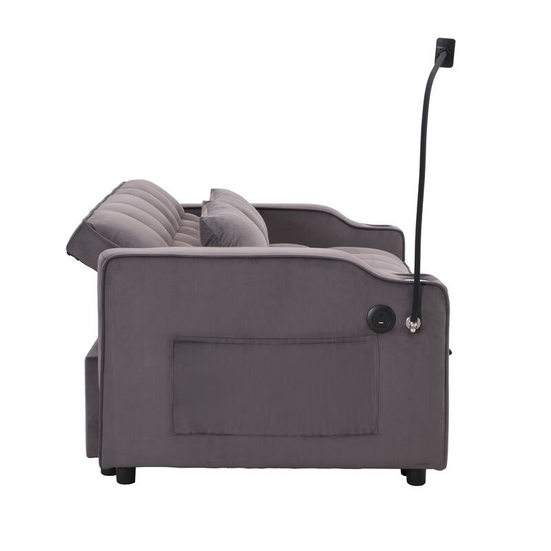3 in 1 Velvet Convertible Sofa Bed with Pillows and Pockets