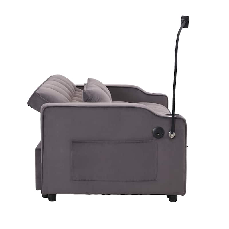 Convertible Sofa Bed with Holders, Velvet Loveseat with Reclining Backrest, Small Sofa with Toss Pillows and Pockets
