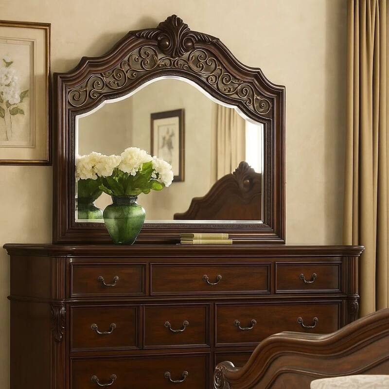 Molded Wooden Frame Mirror with Ornate Detailing, Brown By Casagear Home
