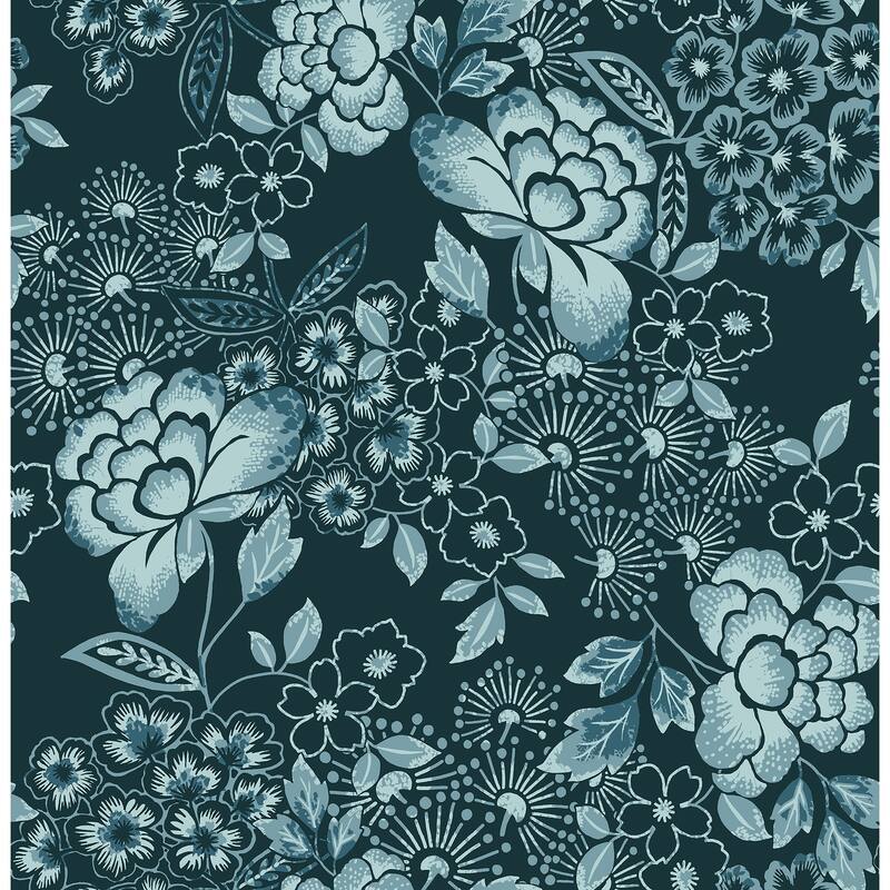 A-Street Prints Irina Navy Floral Blooms Wallpaper