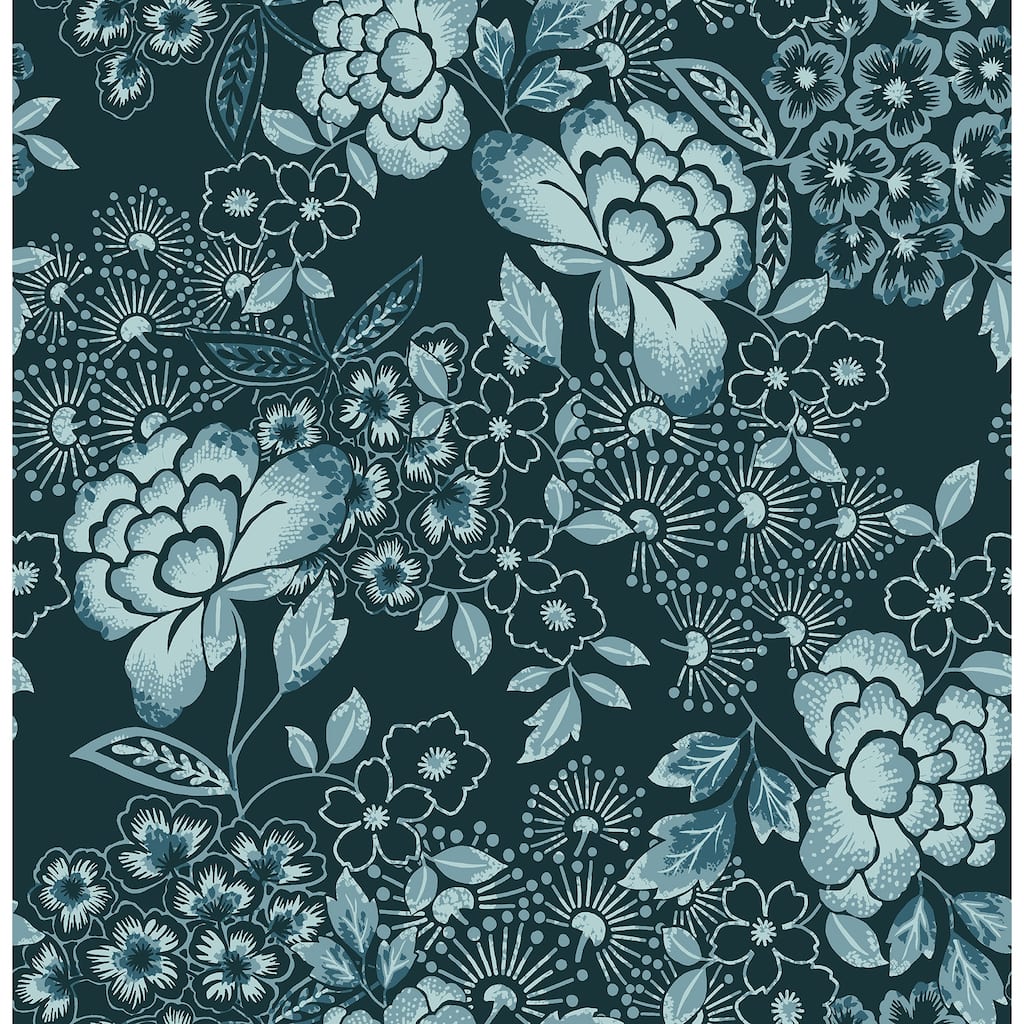 A-Street Prints Irina Navy Floral Blooms Wallpaper