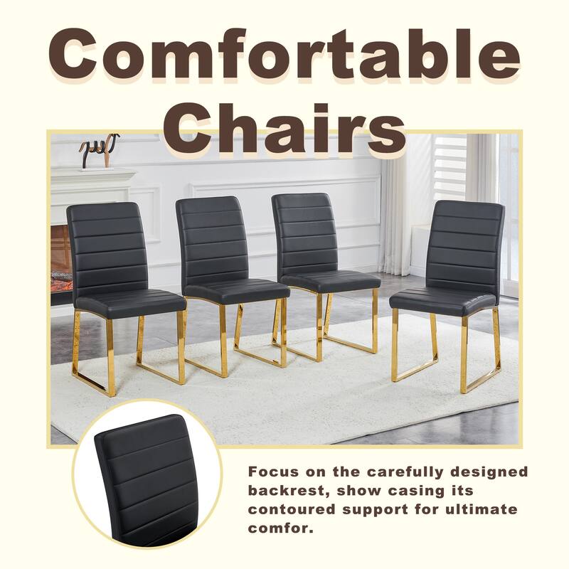 Dining Chair Kitchen Chair Side Chair Set of 4 Leather Chair Black Gold Office Chair Coffee Chair with Metal Legs