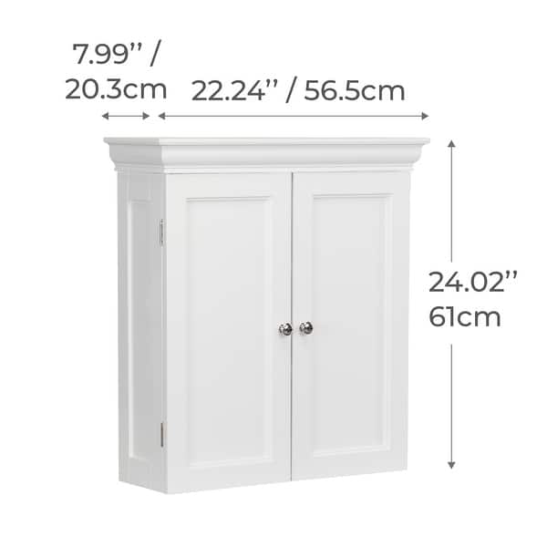 dimension image slide 1 of 3, Teamson Home Stratford Removable Wall Cabinet 2 Doors, Adjustable Shelves, Crown Molding, Beveled Inlays for Bathroom Storage