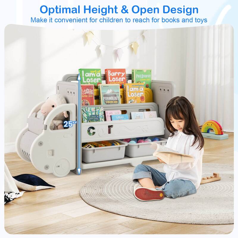 Costway 3-Tier Kids Toy Storage and Bookshelf with 2 Storage Boxes - See Details