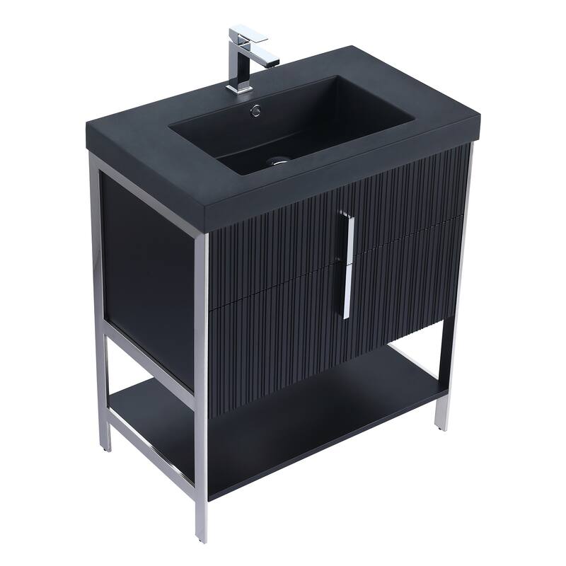 Fine Fixtures Serenity Modern Bathroom Vanity with Black Gel Acrylic Top