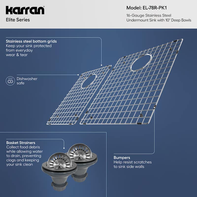 Karran Elite Undermount Stainless Steel 33 in. 16-Gauge Double Bowl 60/40 Kitchen Sink Kit