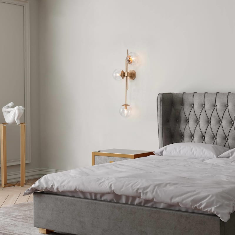 Modern Gold 3-Light Bathroom Vanity Lights Globe Glass Wall Sconces - 30'' L x 5.5'' W x 12'' H