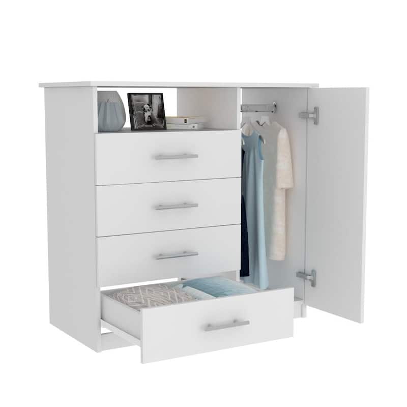 TUHOME Peru 4 Drawer Dresser with Vertical Cupboard & Open Shelf