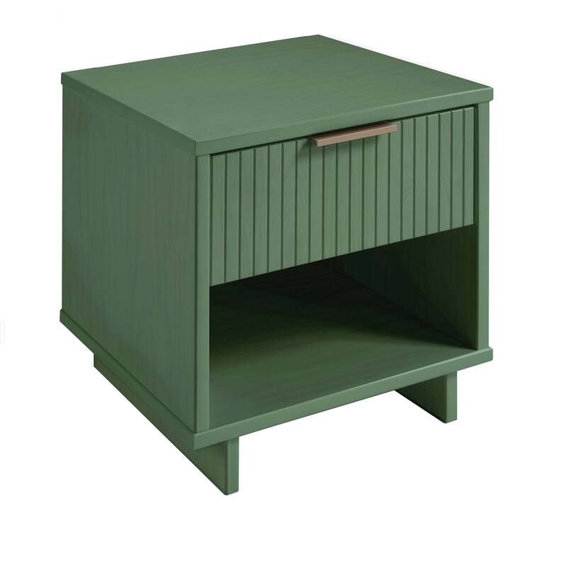 Manhattan Comfort Granville Mid Century Solid Wood 1 Drawer Nightstand Set of 2