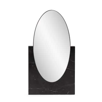 Allan Andrews Oval Tabletop Mirror in Black Marble Base - 14"H x 8"W