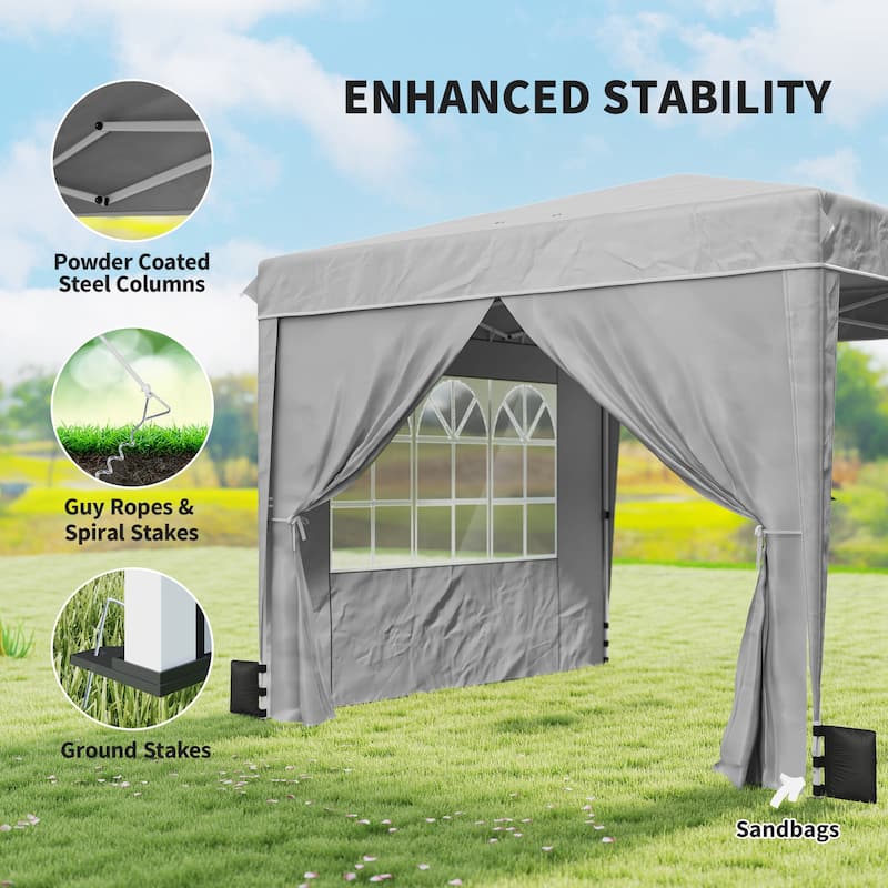 Outsunny 10 x 10 ft Pop Up Canopy Tent with Sidewalls, UPF50+ Outdoor Portable Instant Canopy Shelter with Carry Bag, Sandbags
