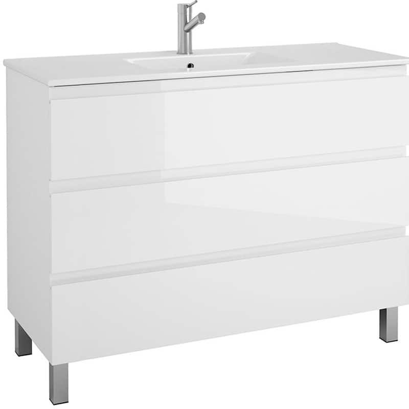 HomeRoots 48" White Wood Freestanding Bathroom Vanity With White Sink And Three Drawers - 48.00 in. x 39.06 in. x 18.10 in.