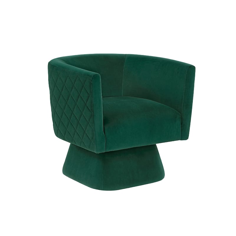 Cabe Swivel Accent Armchair, Diamond Stitch Back, Emerald Green Velvet