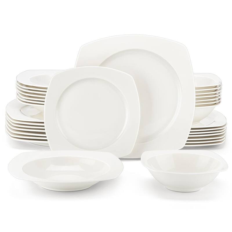 MALACASA 32-Piece New Bone China Dinnerware Set, Service for 8 - Squircle