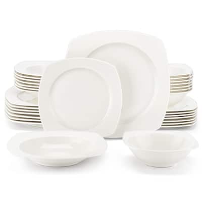 MALACASA 32-Piece New Bone China Dinnerware Set, Service for 8 - Squircle