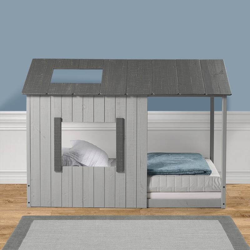 Distressed Rustic Twin House Floor Bed
