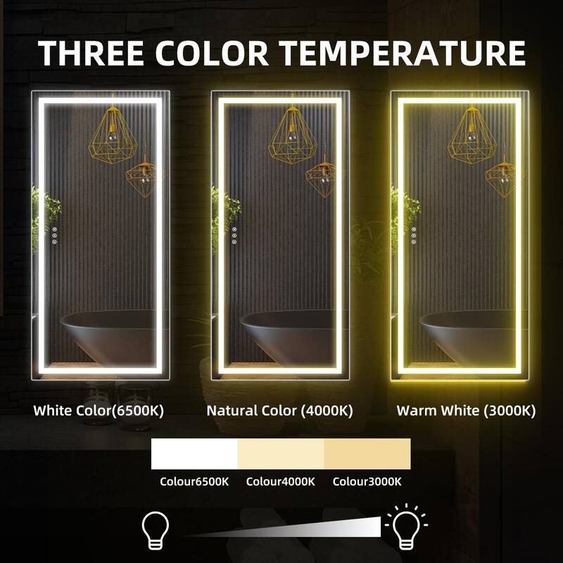 LED Bathroom Mirrorwith Front and Backlight, Stepless Dimmable Wall Mirrors with Anti-Fog