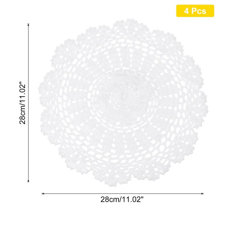 Crochet Doilies, 4 Pcs Handmade Lace Crochet Placemat Coaster, White - 11.02-Inch