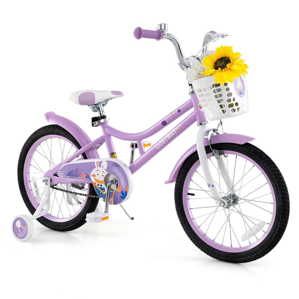 Costway Girl Bike with Basket Detachable Training Wheels Adjustable - See Details