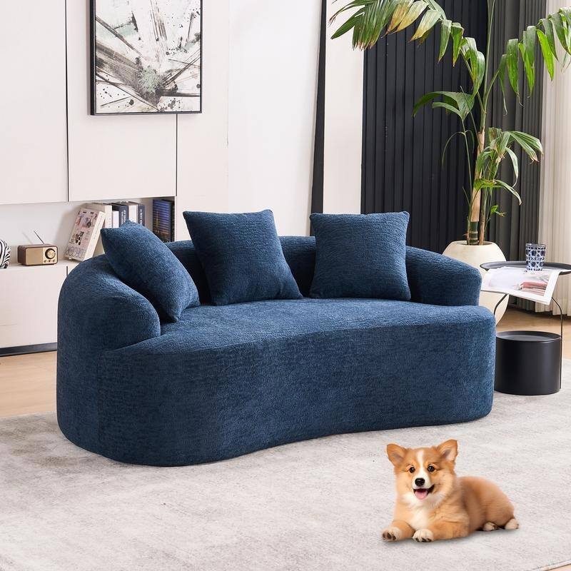 2-Seater Plush Curved Sofa,Pink Chenille,Compact,No Assembly,300lbs
