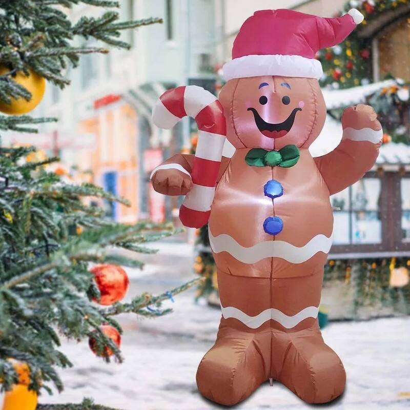5 ft. Tall Red, Brown & White Plastic Gingerbread Man Inflatable - Multicolor
