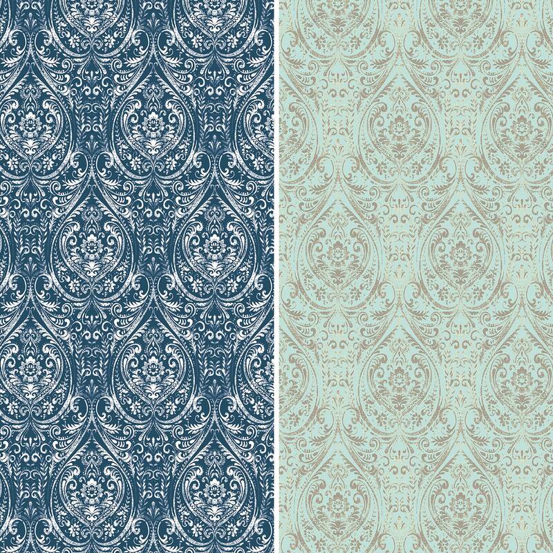 Handmade 6' Double Sided Ocean Damask Canvas Room Divider