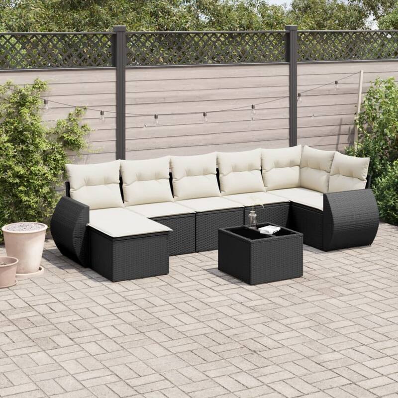 vidaXL Garden Sofa Set Black - Black and cream Large Without table