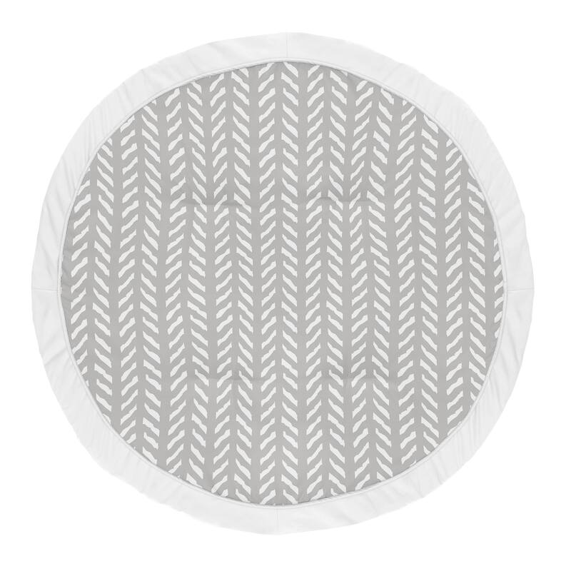 Grey Boho Arrow Boy or Girl Baby Tummy Time Playmat - Gray and White Herringbone for Woodland Forest Friends Collection